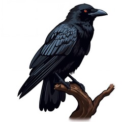Fototapeta premium Scary raven perched on branch clipart