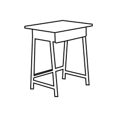 A clean line drawing of a small, simple wooden table.