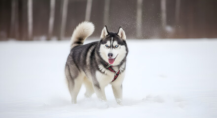 Siberian Husky Running in Snow
