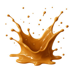 Caramel Splash with Droplets on Orange Background copilot graphic isolated on a transparent background
