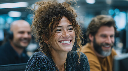 modern workplace scene happy businesspeople laughing collaborating on team project professional group creative teamwork interaction and office environment concept