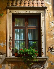 Old window with flowers