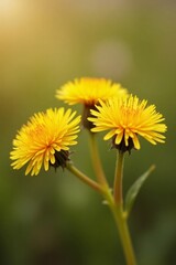 Naklejka premium Group of Yellow Dandelion Flowers in Field – Beautiful Wildflower Photography