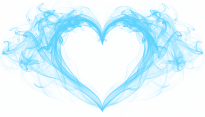 Abstract blue smoke forming a swirling flame heart, captured in high-resolution PNG format with transparent background, ideal for design, digital art, and creative projects requiring ethereal smoke el