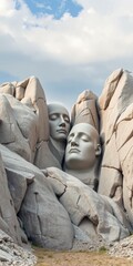 Fototapeta premium Majestic granite sculptures of american presidents carved into a mountain under a cloudy sky