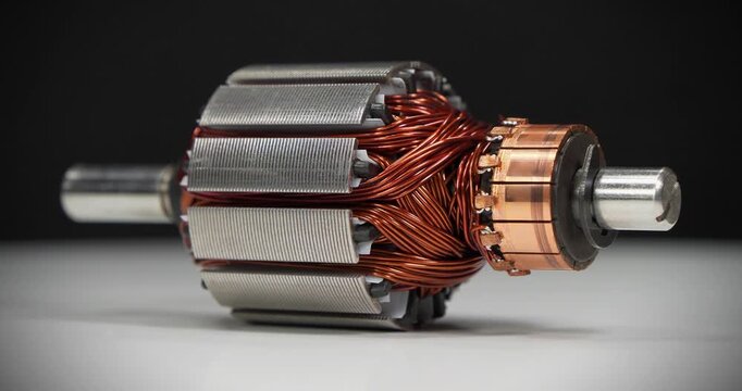 Rotor or armature with copper coil from electric motor of a small household appliance, namely from percussion massager, zoom-out video