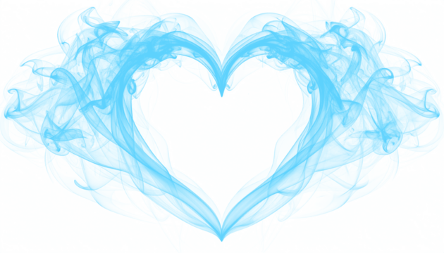 Abstract blue smoke forming a swirling flame heart, captured in high-resolution PNG format with transparent background, ideal for design, digital art, and creative projects requiring ethereal smoke el