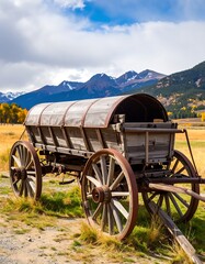 Old wooden wagon in a field