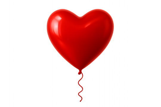 Red Heart Shaped Balloon with Curled String Floating on Gray Background love romance isolated on a transparent background