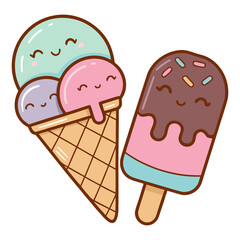 Cute Ice Cream Cone and Popsicle with Sprinkles Vector Illustration