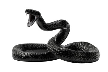 black snake with open mouth and full body  transparent background, png file with white borders around it