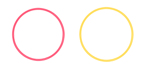 Two colorful circles isolated on transparent background, one is red and the other yellow