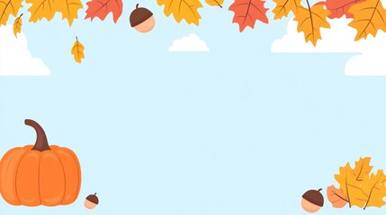 Autumnal leaves and pumpkin background