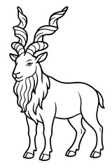 Fototapeta premium Exquisite Black and White Line Art of a Magnificent Markhor, the Striking Wild Goat Known for its Majestic Corkscrew Horns and Distinctive Flowing Beard. Ideal for Educational Content, Coloring Pages,