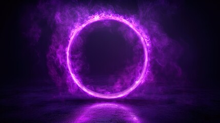 Obraz premium Purple Glowing Circular Portal with Smoke on Dark Background