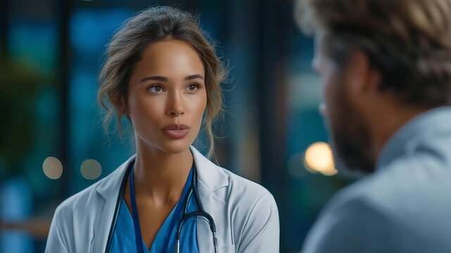Professional Doctor Seeks Coworker Advice in Staff Room Gentle Light coworker advice staff room gentle light professional medical consultation healthcare teamwork collaboration