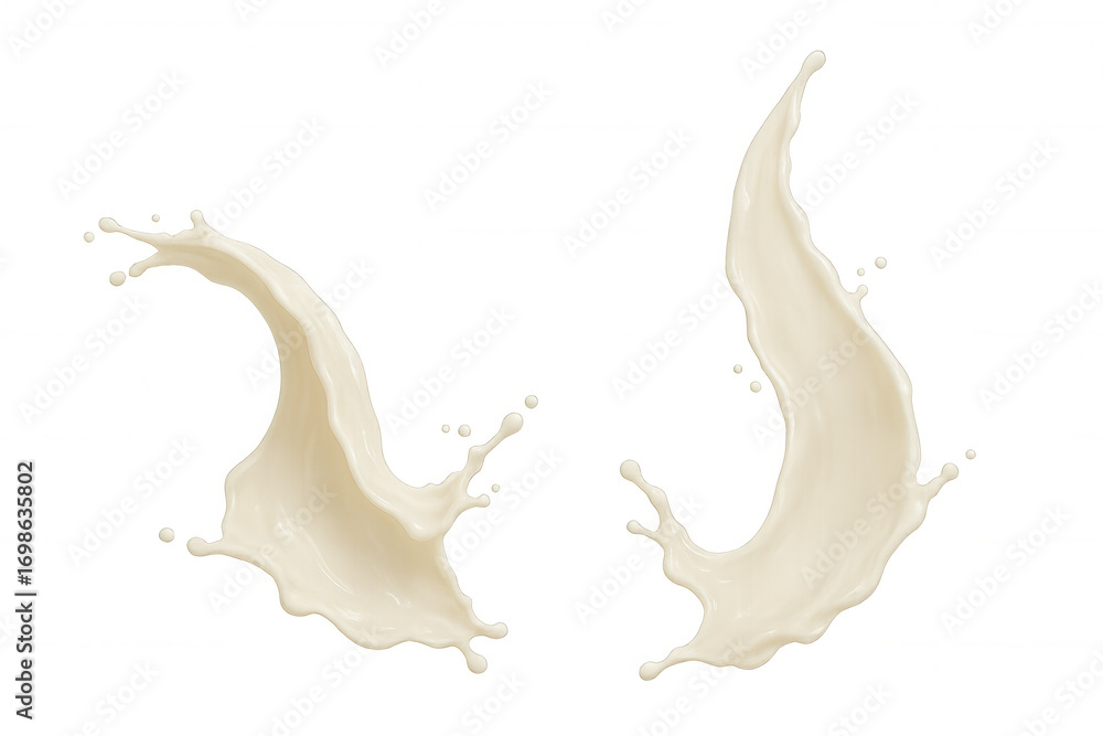 Aufkleber two splashes of milk or yogurt creating dynamic shapes, isolated on a transparent background, perfec
