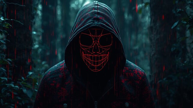 Ominous Hooded Figure with Glowing Skull Face
