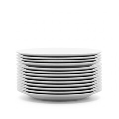 Obraz premium A pristine stack of clean white dinner plates, neatly piled on a surface, perfect for culinary presentations and showcasing simplicity and order in tableware and serving supplies .