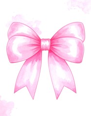 Pink ribbon bow, watercolor style, soft