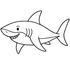 Obraz premium Cute and Friendly Cartoon Shark Outline for Kids Coloring Page Activity, Simple Drawing for Children's Fun Art Projects, Happy Ocean Predator Line Art Illustration for Easy Printing and Creative Learn