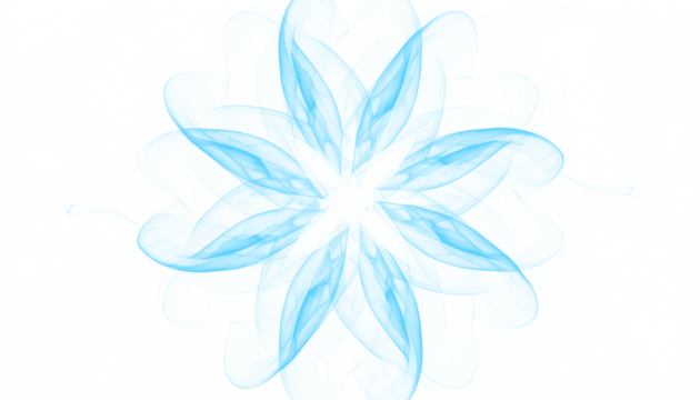 An abstract blue smoke forming a delicate flower shape with curling edges, captured in high-resolution PNG format with transparent background, ideal for design, digital art, and creative projects requ