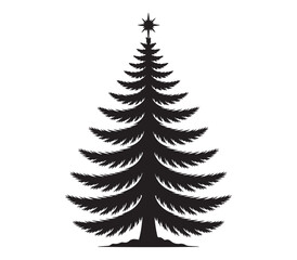 Obraz premium Christmas Tree Silhouette Vector Illustration with Star Decoration Isolated on White Background
