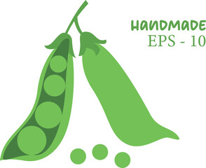 Hand drawn green pea pods with seeds fresh organic vegetable illustration eps vector handmade