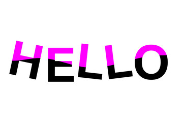 Hello text design in bold black and pink colors, modern playful typography for posters, digital stickers, scrapbook, overlays, and creative graphic accents