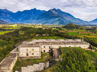 Aerial landscape World War I architecture by Colico Lake Como Italian Alps mountains Lombardy