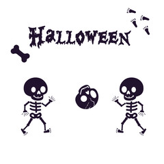 Vector set of halloween characters. Illustration. Skeleton, bones, skull, ghost