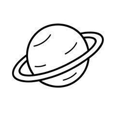Fototapeta premium Simple line art illustration of Saturn, the iconic ringed gas giant planet from our solar system, a perfect minimalist black and white outline vector graphic for astronomy, space exploration, science 
