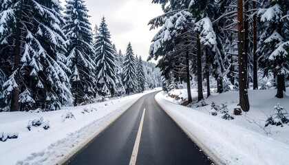 Fototapeta premium Snowy road through a winter forest