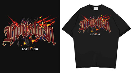 Fototapeta premium Vintage Houston Graphic T-Shirt Design with Fire and Grunge Effects