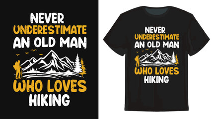 Fototapeta premium Hiking Adventure T-Shirt Design, Vintage Minimalistic Motivtional Hiking Tee Design