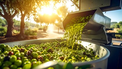 Olives being processed in a machine