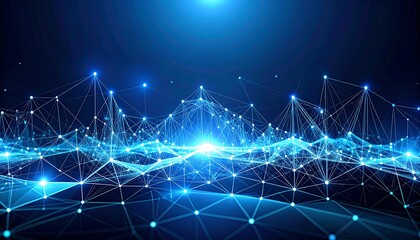 Abstract digital landscape with glowing network connections