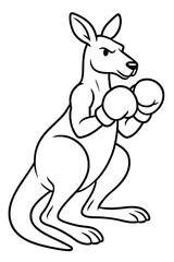 Aggressive cartoon kangaroo boxer line art illustration, standing ready in a fighting stance with classic boxing gloves, a powerful marsupial mascot. Perfect for sports logos, children's coloring page