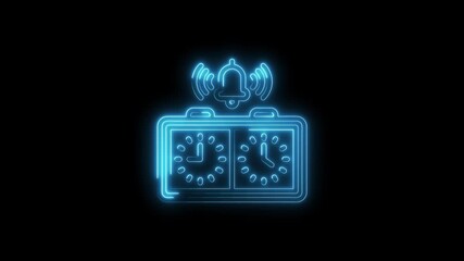 Neon chess clock countdown timer with ringing bell animation on black background