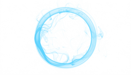 PNG blue smoke outlining a soft spiral inside a floating ring, isolated on transparent background, ideal for abstract designs, digital art, creative projects, futuristic themes, and graphic overlays.