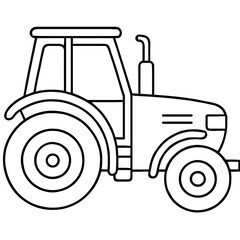 Obraz premium Detailed Black and White Line Art Tractor Illustration for Farm and Agricultural Themes, Perfect for Kids' Coloring Pages, Educational Materials, or as a Simple Icon Representing Heavy Farming Machine