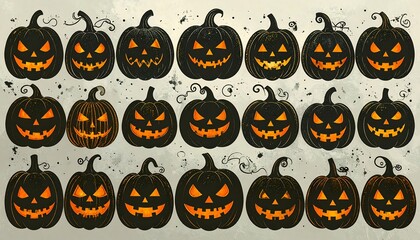 Halloween pumpkin faces collection