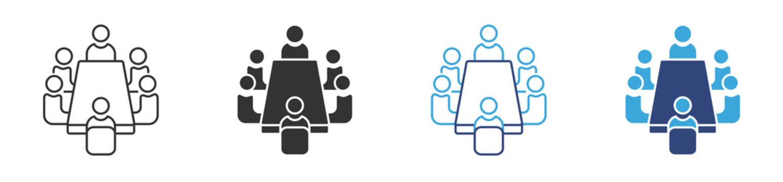 meeting with six people sitting around a square table in a conference room icon  set,  business meeting icon , vector  illustration