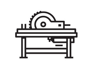 Functional Workshop Table Saw Icon in Clean Technical Vector Line Illustration