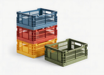 Stack of colorful folding crates for storage and organization