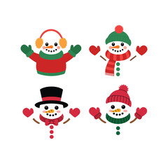 Four Cute Snowmen Wearing Winter Hats Scarves And Mittens Keywords: snowman, snowmen, winter