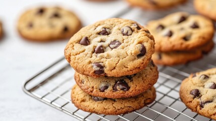 Freshly Baked Chocolate Chip Cookies on Cooling Rack