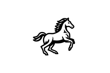 Fototapeta premium A Majestic Black and White Illustration of a Horse in Motion, Gracefully Leaping Forward with Flowing Mane and Tail.