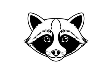 Clean line art raccoon face with characteristic markings and features, isolated on a transparent background