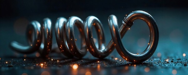 Close-up shot of a coiled spring, demonstrating the potential energy stored within its compressed form The metallic gleam highlights the tension and readiness for release , strength, energy, form